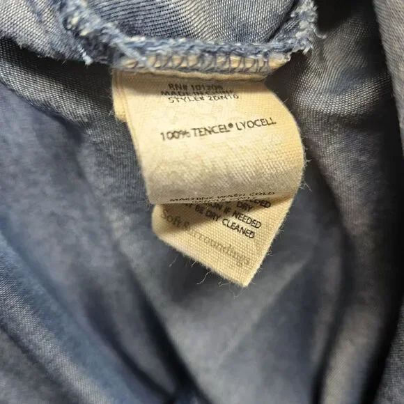 Soft Surroundings Blue Chambray Dress Size Large Knee Length 3/4 Ruffle Sleeve - Picture 9 of 11